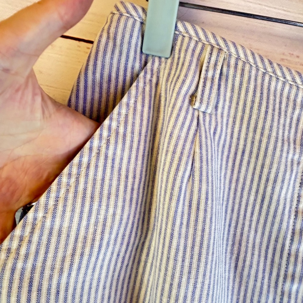 Vintage Long Pencil Skirt Skirt 10 Blue White Stripe Linen/Cotton Structured - Picture 4 of 9